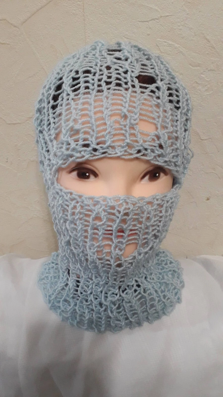 New Unique Handknit Aqua Balaclava Sheer Hat Mask