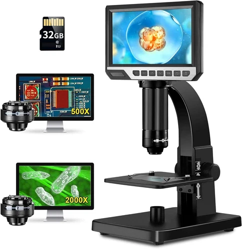 TOMLOV DM11 7 Zoll LCD Mikroskop 2000X biologische digitale Objektive 12MP 32GB - Imagen 1 de 9