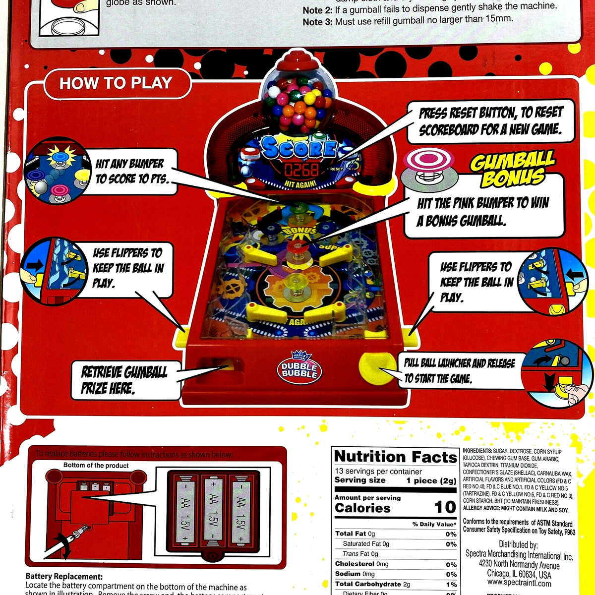 Dubble Bubble Arcade Pinball Machine and Bubble Gum Dispenser DB100P