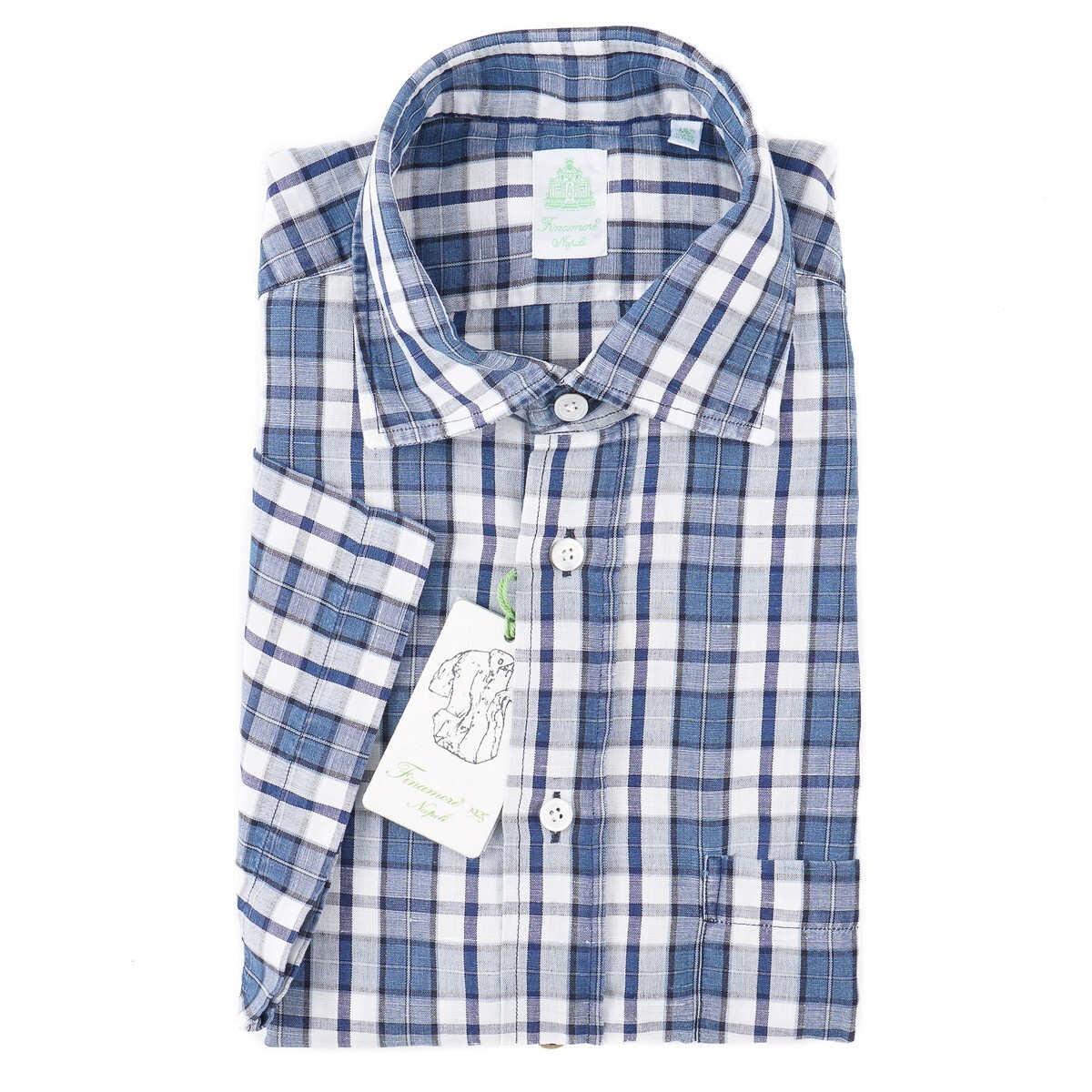 Finamore Napoli Slim-Fit Short Sleeve Linen-Cotton Shirt L