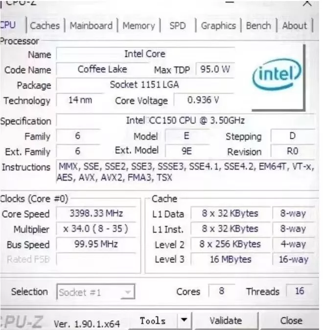 Intel CC150 SRFBT 8C 3.5GHz 16MB 95W LGA1151 Support H310