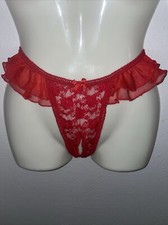 Vintage RISQUE woman  s Panty S M L O/S Red Lace Open Crotch Ruffles Mesh Panties