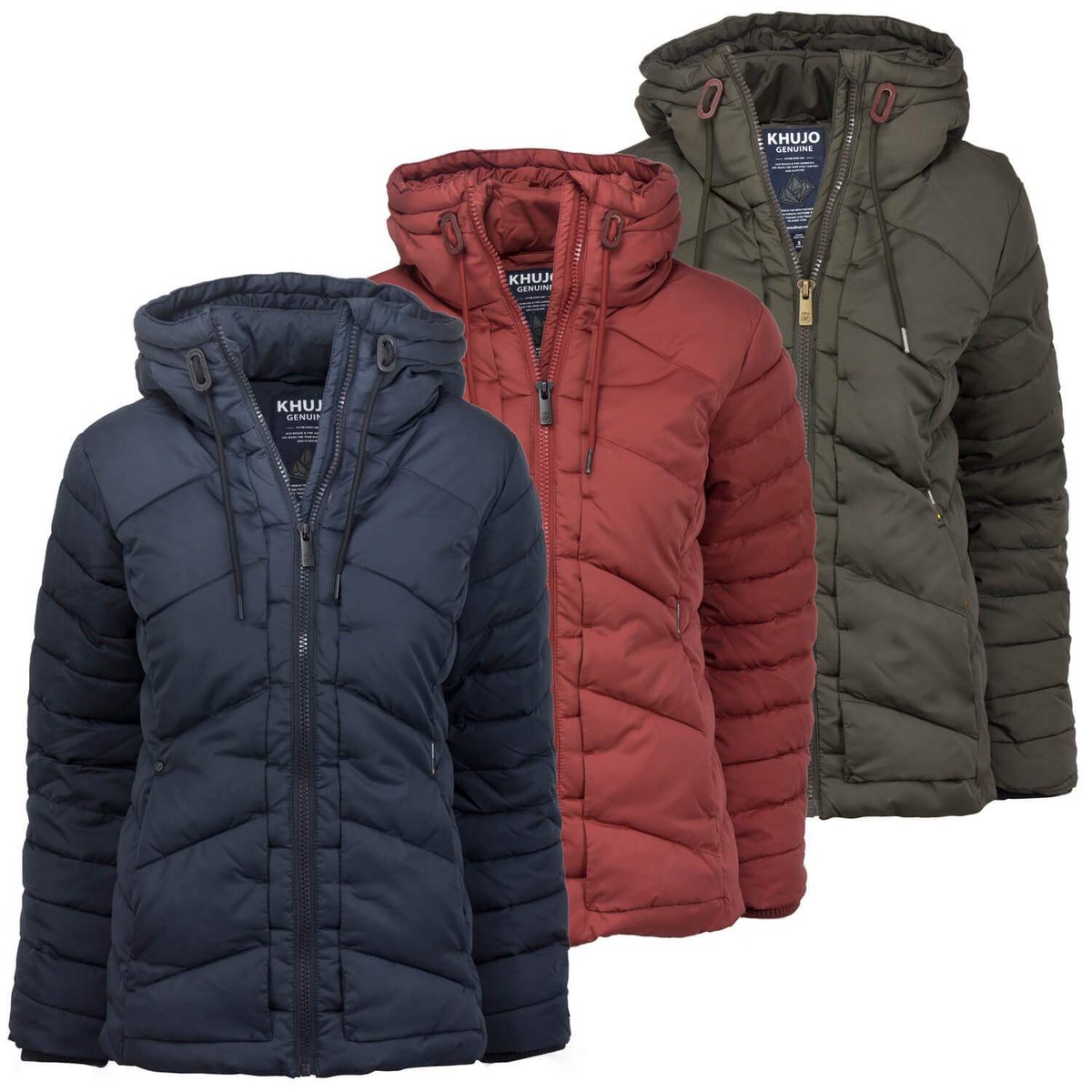 Khujo Damen Winterjacke Steppjacke Winter Jacke mit Kapuze  Rippstrickbündchen