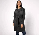 LOGO by Lori Goldstein Denim Belted Trench Coat-Washed Black-XS-NEW-A629604