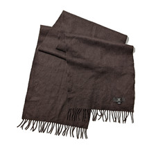 CELINE Cashmere Vintage Brown Embroidered Wool Scarf Classic Fringe 160x33cm