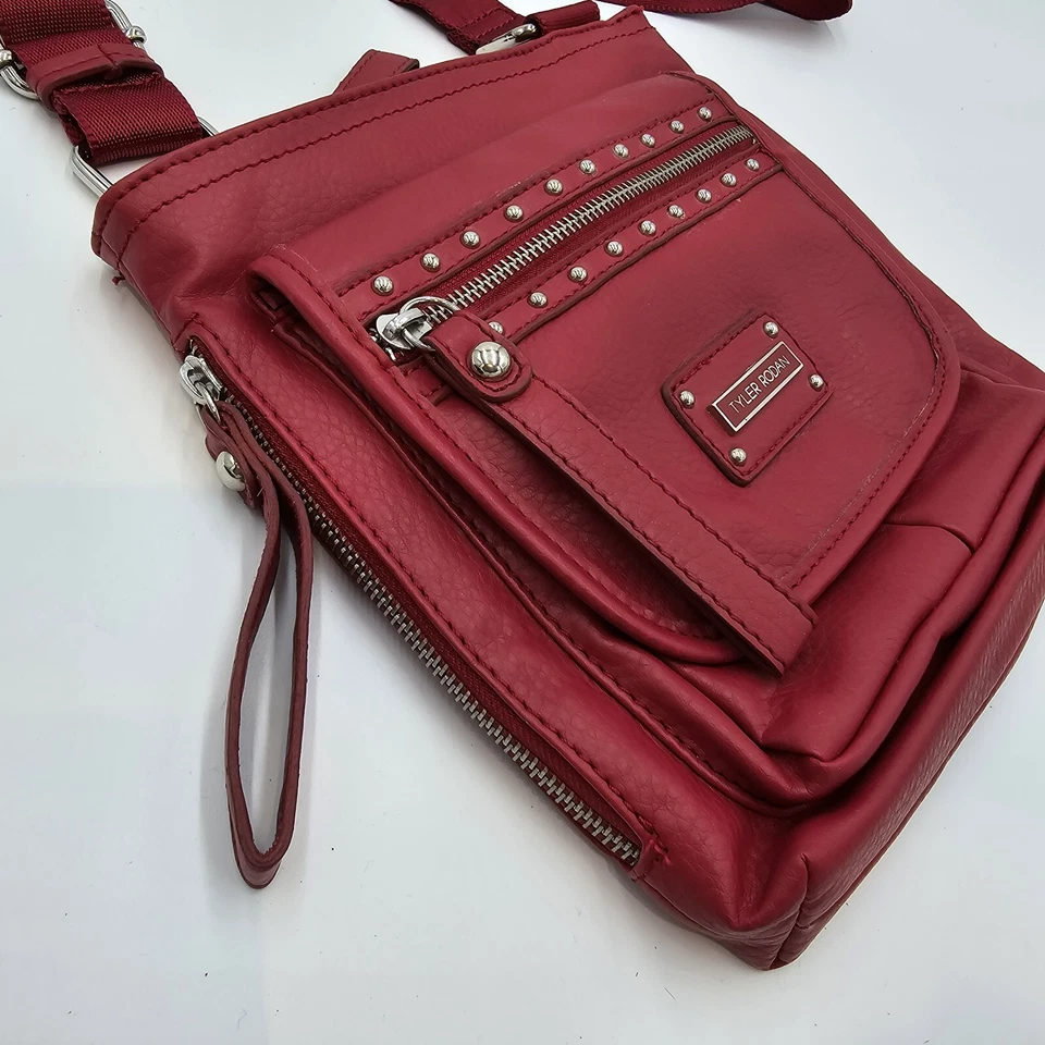 Tyler Rodan Crossbody Messenger Bag Zip Pockets Red Vegan Travel Boho Western - Image 4 of 4