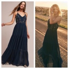 Anthropologie BHLDN / Ranna Gill Navy blue tiered lucinda Beaded Dress 8 P