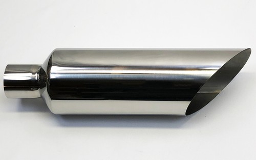 Exhaust Tip 2.50 Inlet 5.00 Outlet 18.00 Long Slant 304 Stainless Steel Chrom - Picture 5 of 7
