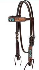 Weaver Leather Turquoise Diamond Beaded Horse Headstall Leather Dark Oil