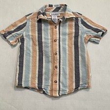 Tommy Bahama Blue Orange Stripe Button Short Sleeve Shirt Kids Boys Sz S 5/6 