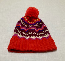 Old Navy Multicolor Cuffed Beanie Toque Knit Hat Red Pom Pom Acrylic One Size