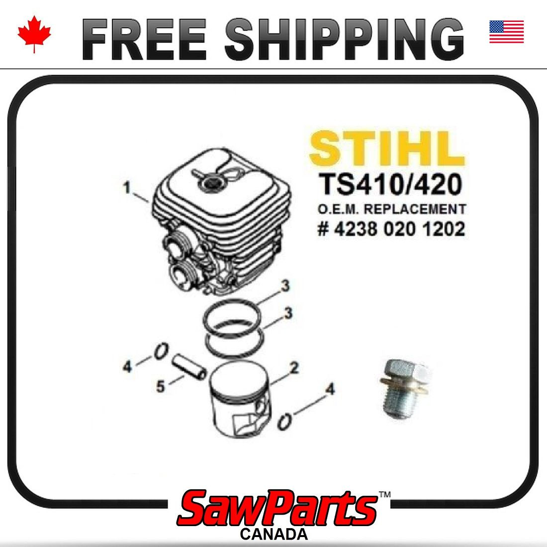Fits STIHL TS410, TS420 CYLINDER PISTON REBUILD KIT NIKASIL best H-Q 50mm +plug