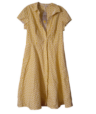 BODEN Shirt Dress Womens Yellow Cap Sleeve Button Front Pockets (Defect at Hem)