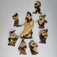 Vintage Snow White  the Seven Dwarfs Handmade Wood Inlaid Wall Hanging Plaques