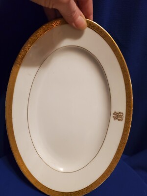 SALE! WAS 48 ANTIQUE 11in  LIMOGES CM & DUCHE GOLD ENCRUSTED OVAL PLATTER CMT84