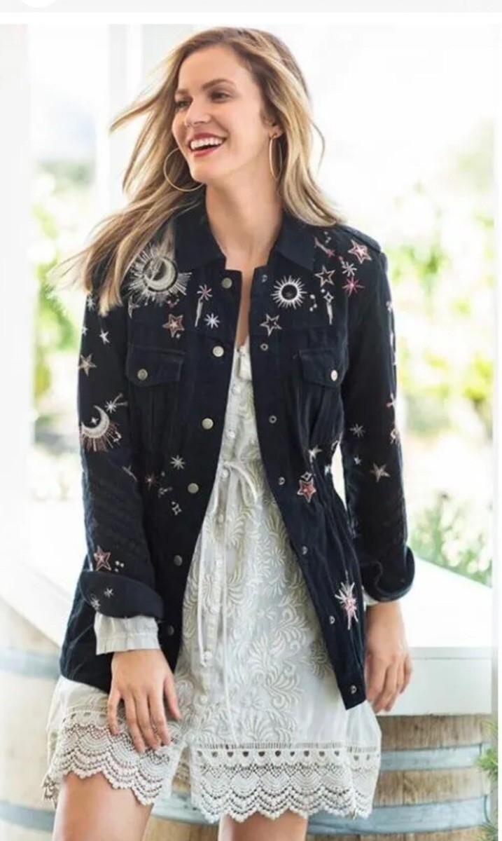 Johnny Was XS Corduroy Jacket Military Embroidered Celestial Johnny Was XS Corduroy Jacket Military Embroidered Celestial