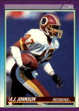 1990 SCORE NFL FOOTBALL Trading Card #157 --- A.J. JOHNSON, Washington Redskins