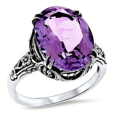 GENUINE 5 CARAT AMETHYST 925 STERLING SILVER NOUVEAU VINTAGE STYLE RING   929Z