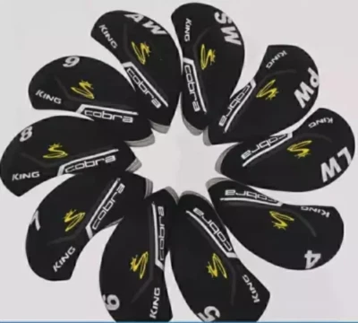 10Pcs Golf Iron Headcovers for Cobra KING Club Head Covers Caps 4-9 PASL/W Black
