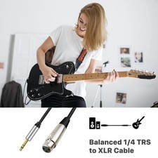 Noise Reducing 3Pin Female to 6.35mm Male Sound Connectors Cable for Guitar