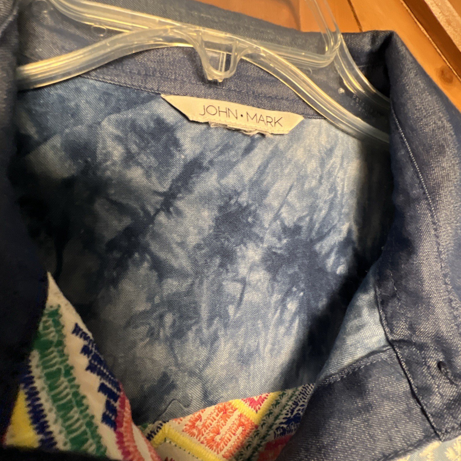 John Mark Patchwork Shirt Boho Mixed Print Button… - image 4