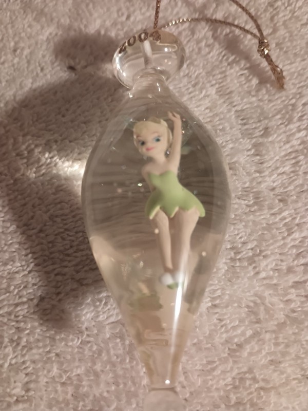 Vintage Tinkerbell 2004 teardrop ornament lucite dewdrop Xmas tree