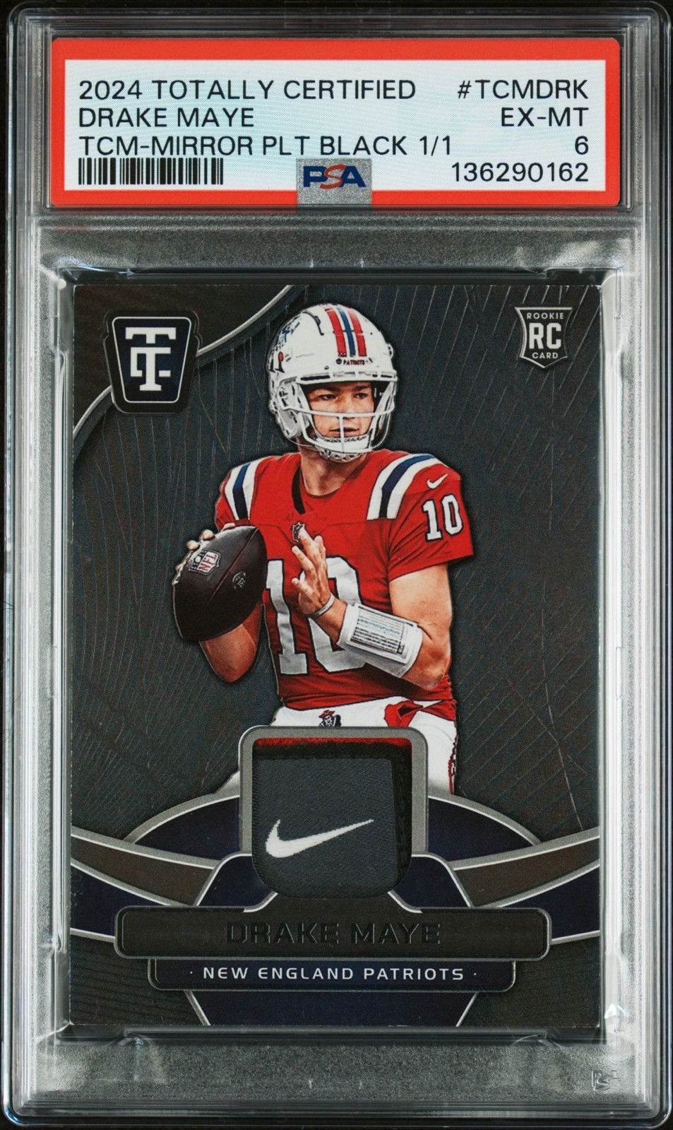 Drake Maye Panini Totally Certified Totally Certified Materials #TCMDRK Mirror Platinum Black 1/1