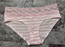 NWT VICTORIA'S SECRET SMALL PINK WHITE STRIPE FLORAL LACE RARE HIPHUGGER PANTIES