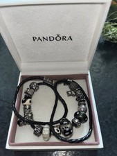 Pandora Leder Kette 58 cm Silber 19 Charms Sicherheitskette original