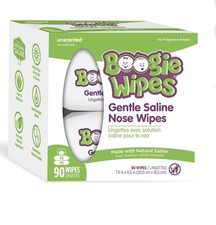 Boogie Wipes GENTLE SALINE Wipes Runny/Dry Noses Fragrance Free  90ct