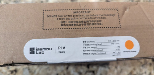 Bambu Lab PLA Basic 3D Printing Filament Refill 1.75mm Pumpkin Orange 10301 1kg