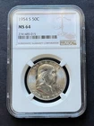 1954 S FRANKLIN HALF DOLLAR COIN NGC GRADED MS 64