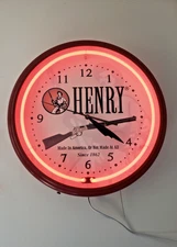 18" HENRY Fire Arms Revolver  Guns Sign Carbon Fiber Double Neon Clock NOS NIB