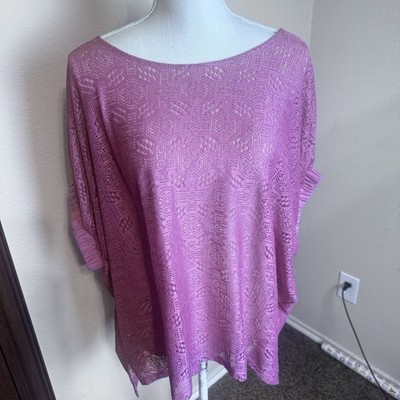 Anthropologie Akemi + Kin Top Mauve Pink laser Cut Lace Sheer Kimono Sleeves S