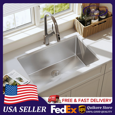 Quikore 27 Inch Undermount 16 Gauge Stainless Steel Single Bowl Handmade Sink