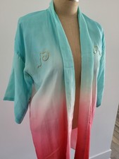 Vintage 1930s Aqua  Pink Silk Robe w Gold Embroidered Dragon  Pagoda