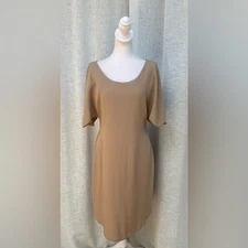 1970 Holly Harp by Amy Michelson tan light brown tan short sleeve dress