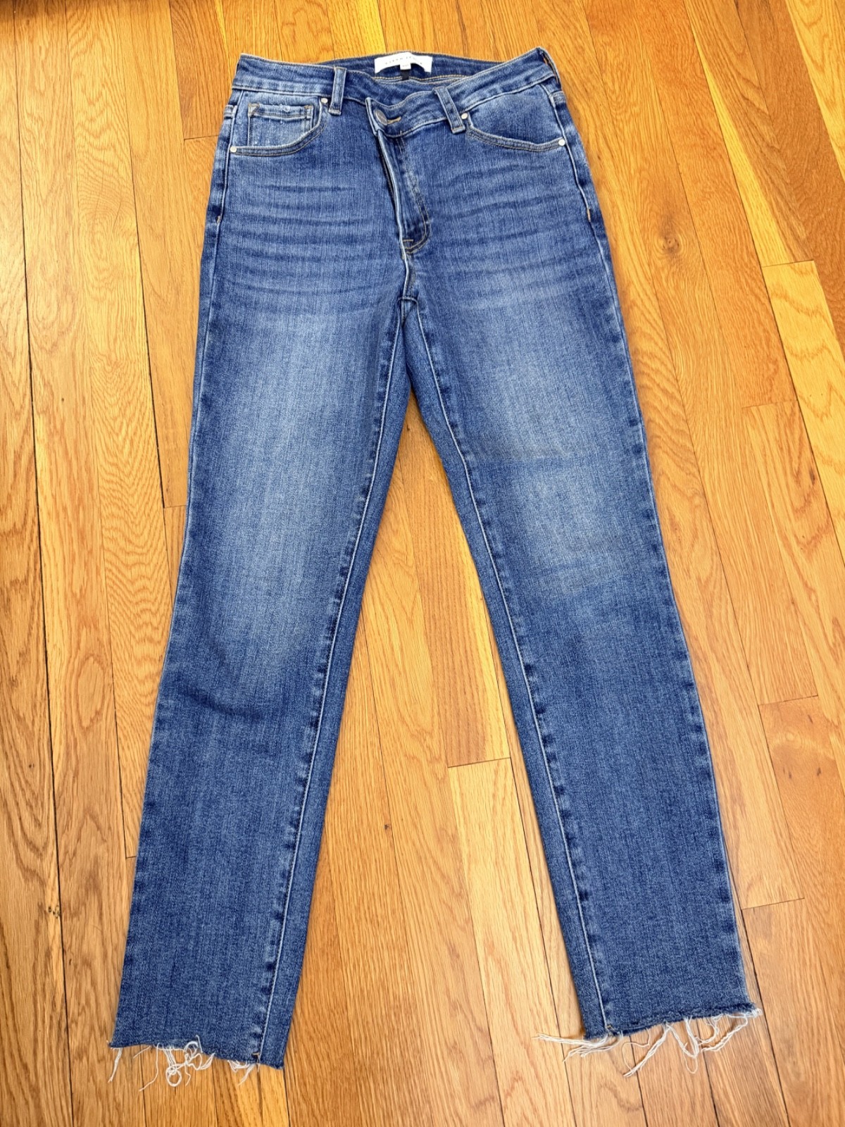 Risen Jeans Women's Medium Wash Crossover Asymmetrical Jeans Sz 5/27