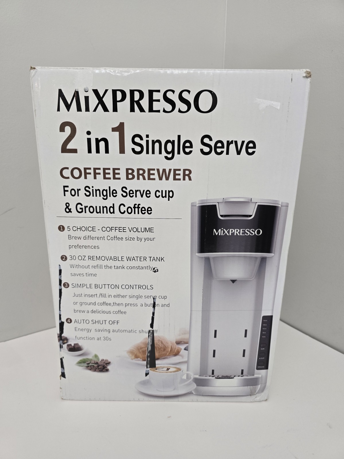 Mixpresso White Single Serve 2 in 1 Coffee Brewe K-Cup Pods & Ground Coffee