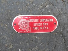 Mopar 1940s 1950s Chrysler Aluminum Firewall Body Tag Vin Tag I.d. Tag Plate