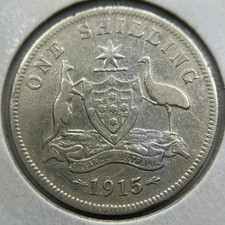 1915 Shilling Coin - about Fine - Key Date George V Silver Predecimal