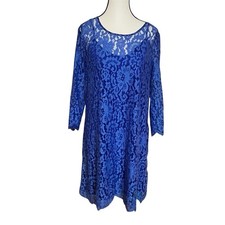 HD in Paris Anthropologie Bright Blue Floral Lace Overlay Mini Dress Large NWT