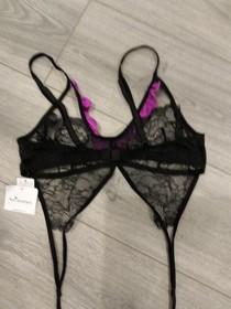 BNWT Vintage Ann Summers Black & Orchid Obsession Spider Basque Size Large