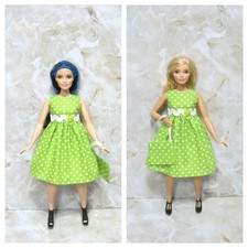 Handmade new fashion doll clothes Cute polka print dress  bag for curvy barbie