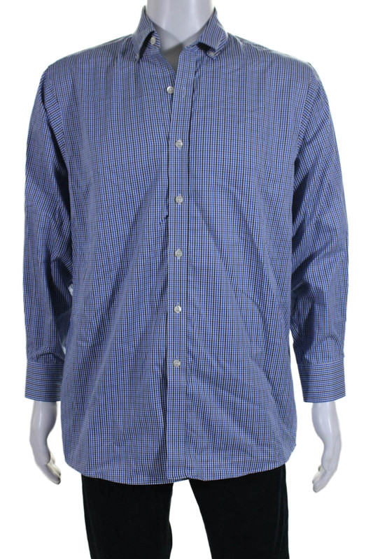 Michael Michael Kors Mens Button Front Collared Plaid Shirt Blue White Size 16