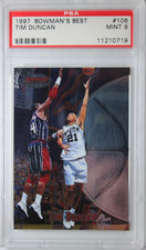 1997 Bowman's Best Tim Duncan ROOKIE Card #106 RC PSA 9 Mint. rookie card picture
