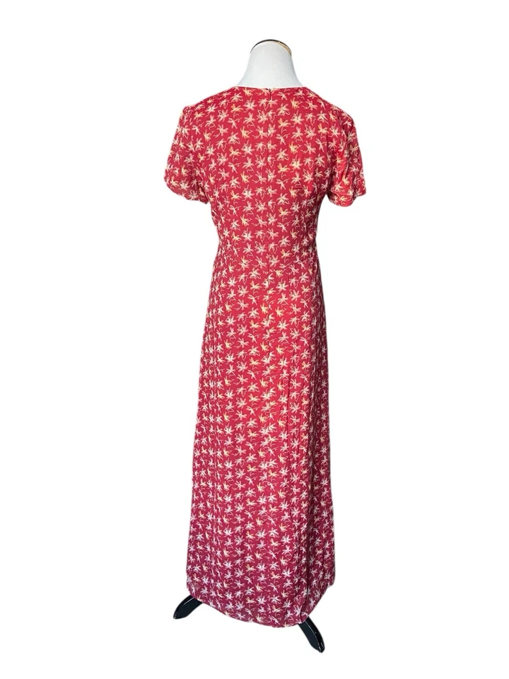 复古 Laura Ashley 英国乡村花卉长裙 8 码红色英国小屋 — 第 3/4 张图片