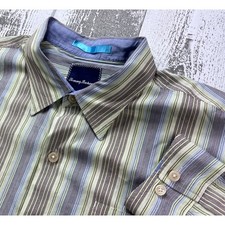 Tommy Bahama Striped Shirt XL Cotton Silk Blend Long Sleeve Button Front