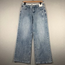 Aeropostale Aero Baggy Wide Leg Jeans Light Wash Blue Lace Trim Size S MEGRCH28