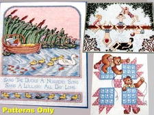Baby Nursery Song Ducks Summer Swimming Hole Quilting Bear CROSS STITCH PATTERNS